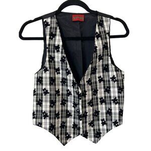 Nutcracker Button Front Plaid Teddy Vest Mens L Black White Dark Academia Preppy